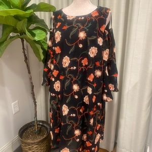 Black Embroidered dress with peek a boo shoulders